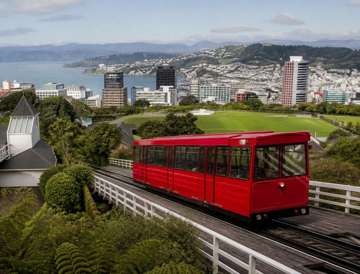 Wellington cable car above the CBD and harbour